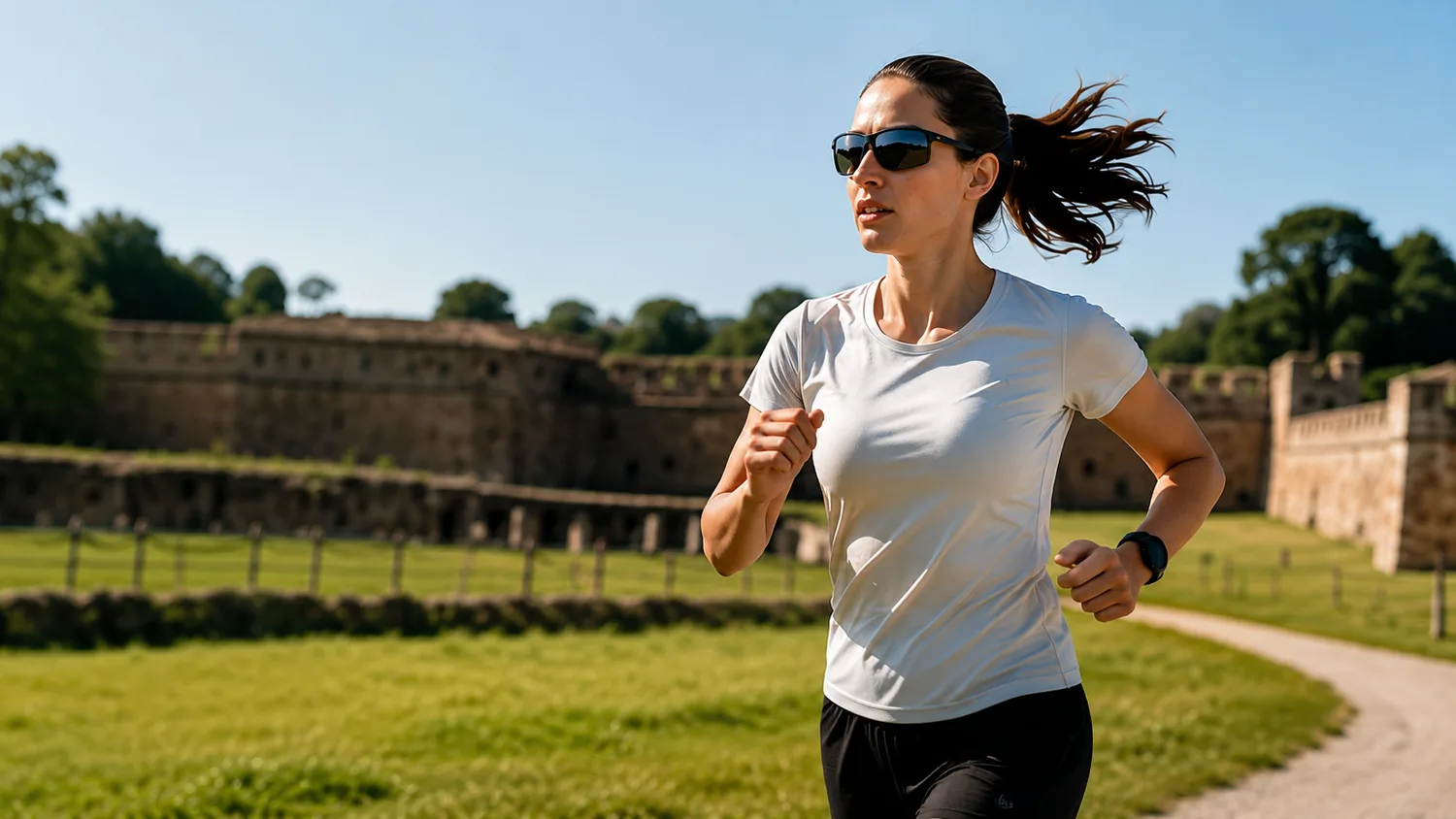 Running con occhiali sportivi