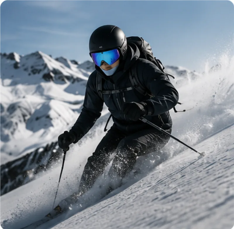 Sci con occhiali sportivi