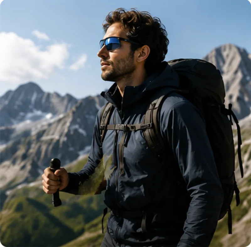 Trekking con occhiali sportivi